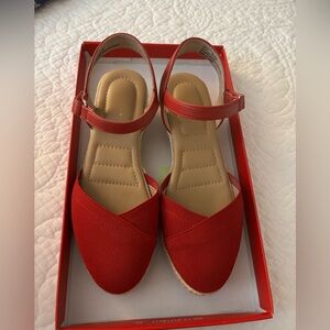Kelly & Katie Red Ankle-Strap Flat Sandals